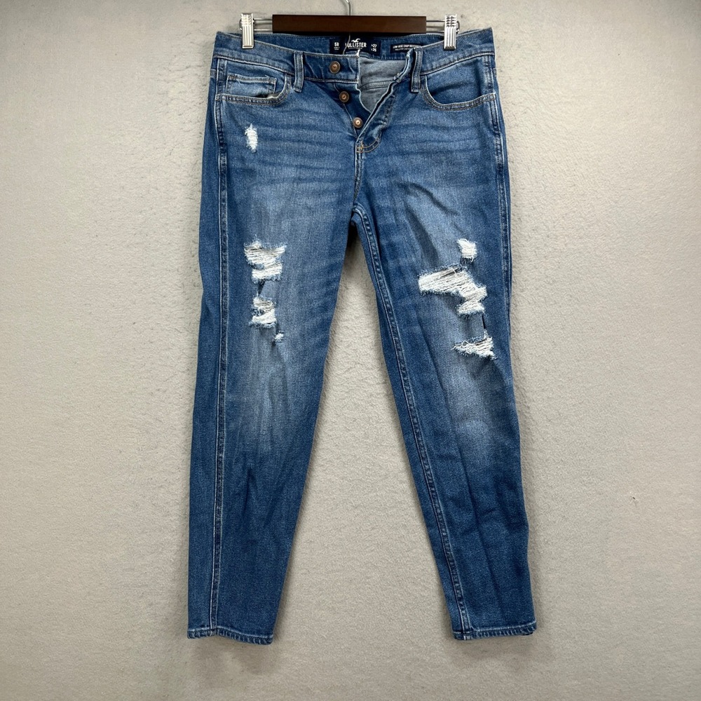 Hollister Jeans Womens 5R Blue Denim Low-Rise Crop Boyfriend Distressed Preppy